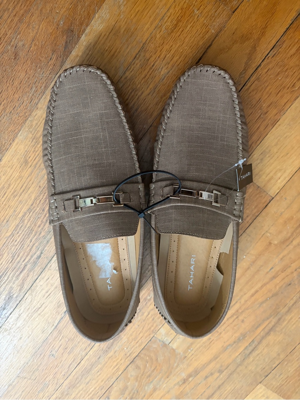 Tahari Men's Taupe Brown Slip-On Loafers with Metal Bit